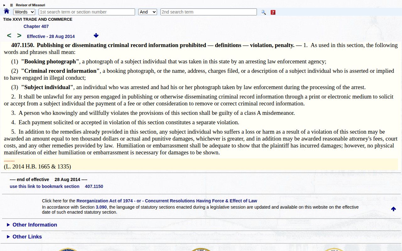 Missouri booking photograph law supporting Ray County record guidance